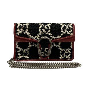 GUCCI Dionysus Black White Bordeaux Tweeds Leather Shoulder Bag bran750-102125